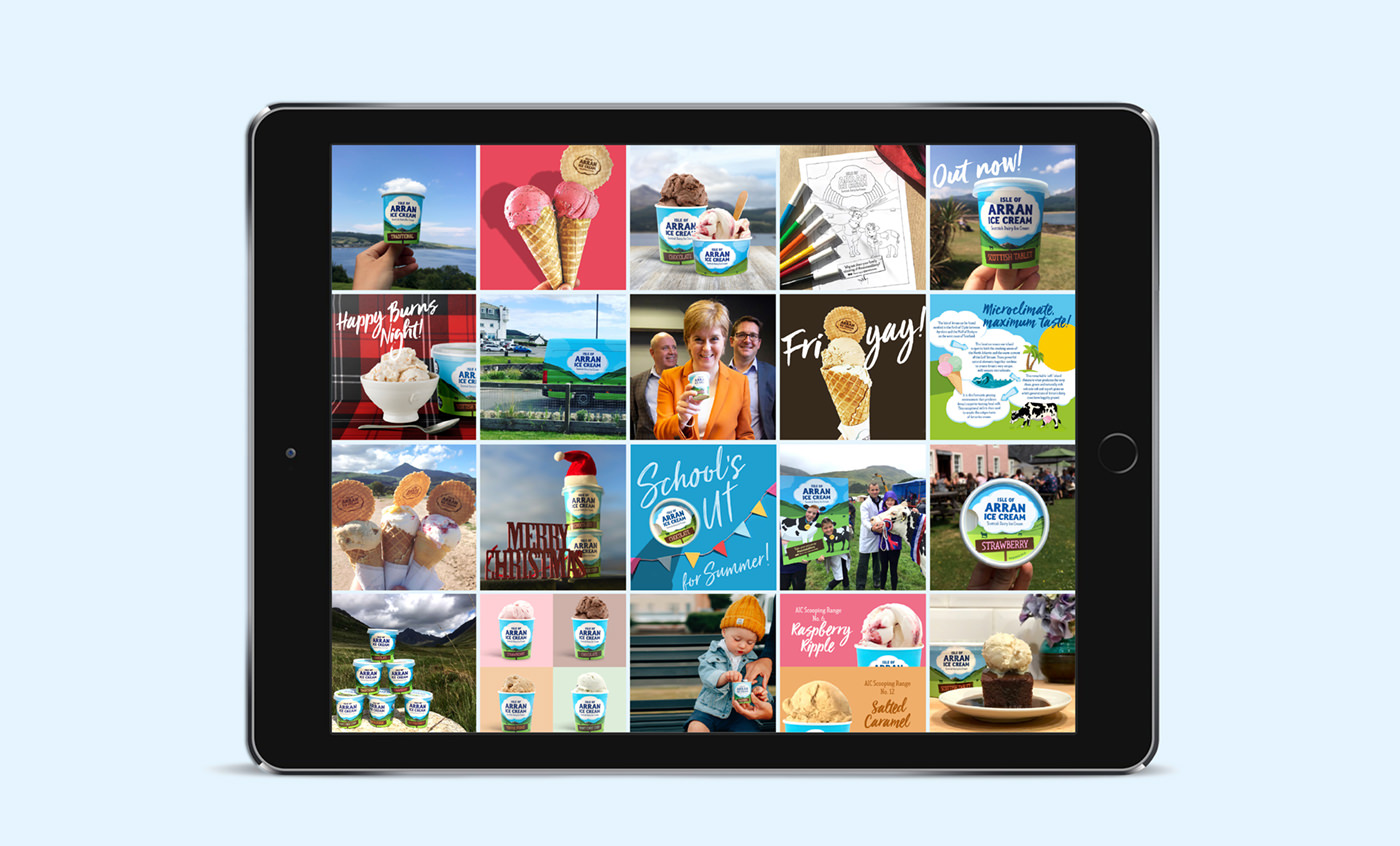 Arran Ice Cream social media images shown on an iPad