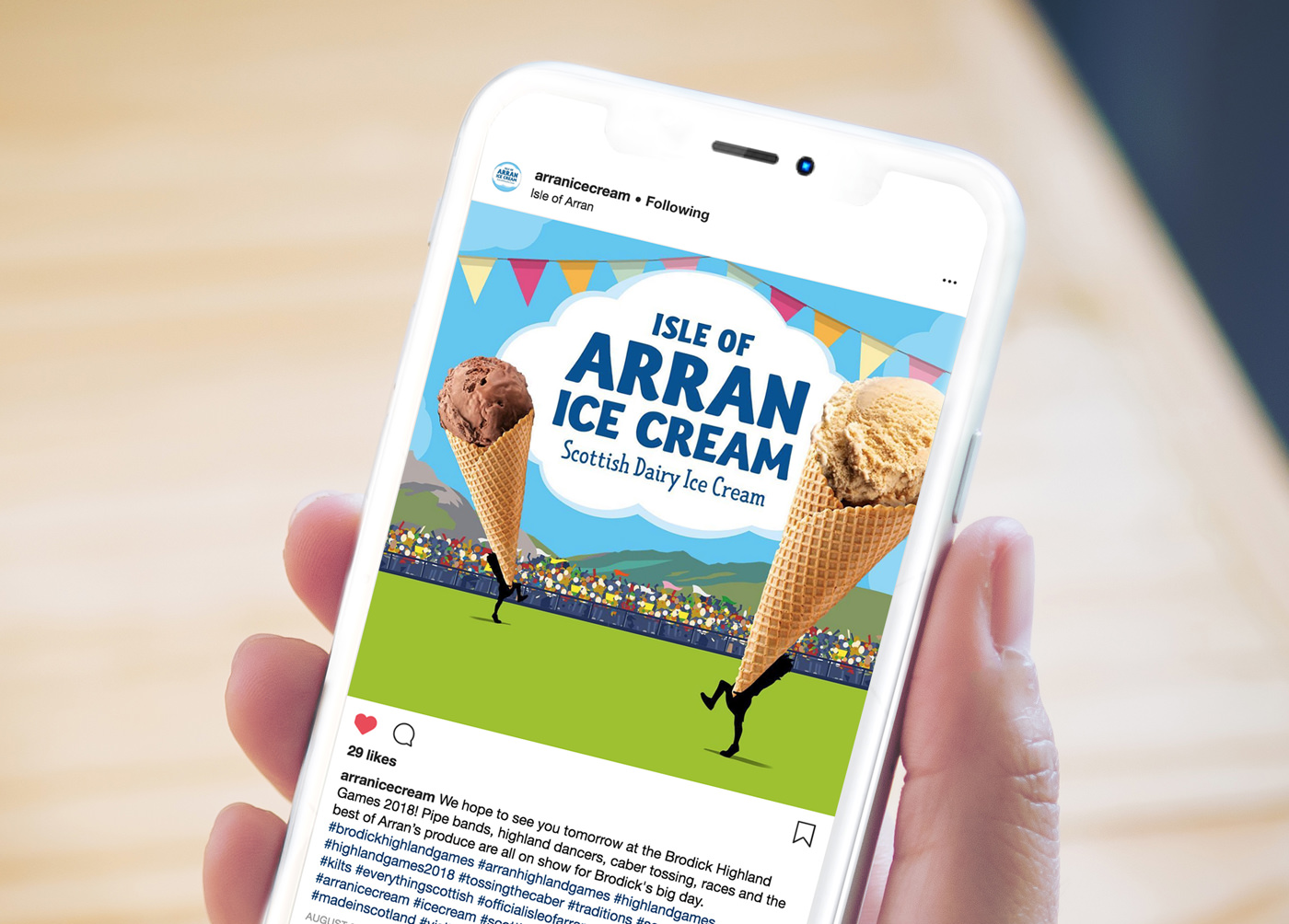 The Arran Ice Cream Instagram feed on a mobile