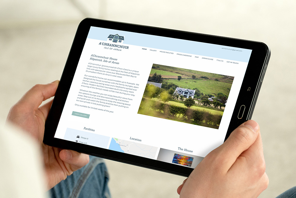 The Achrannchuir House website shown on an iPad
