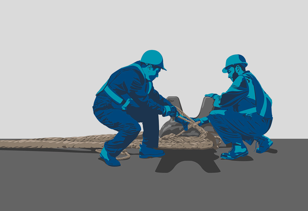 Illustration of men tying a rope