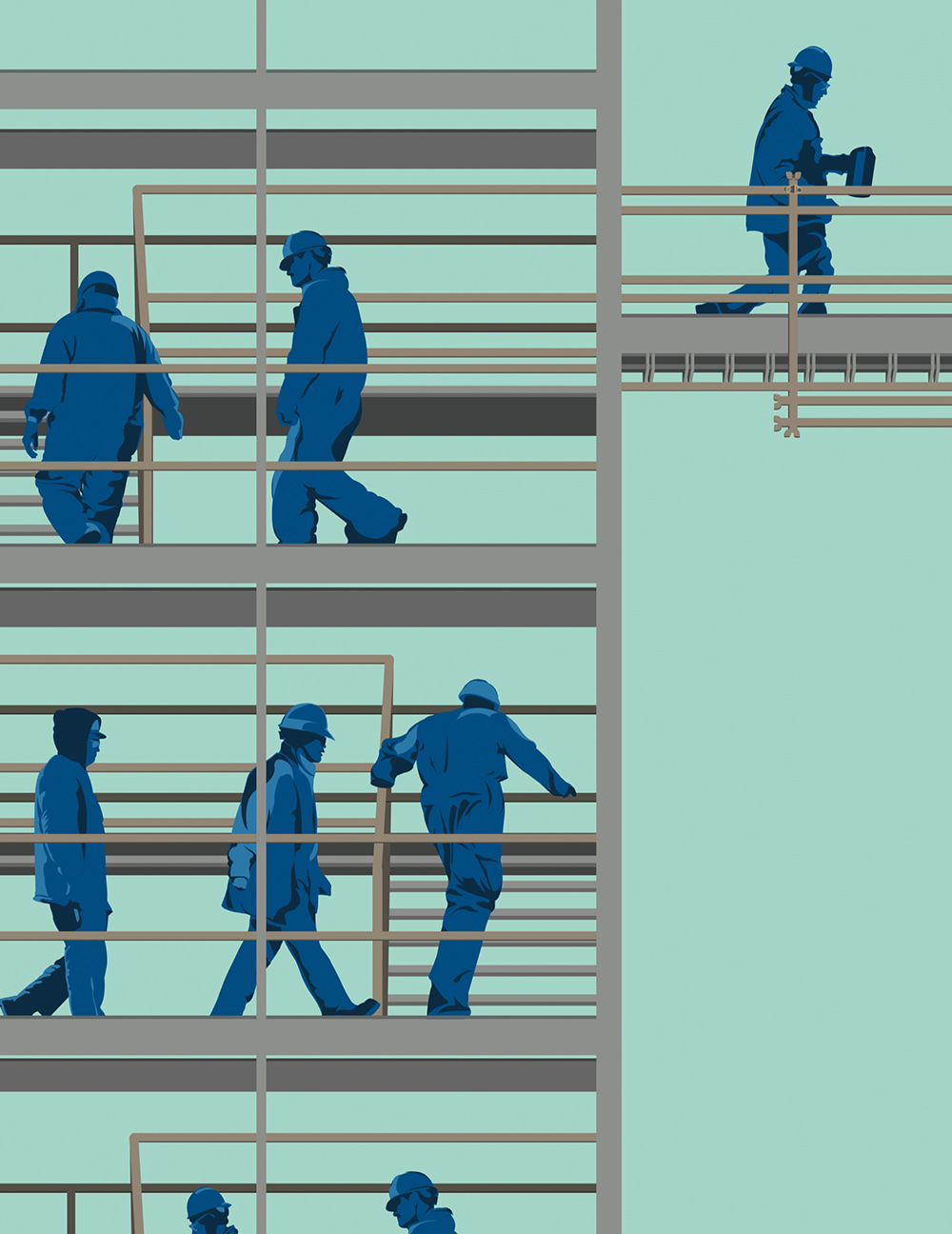 Illustration of men climbing scaffolding